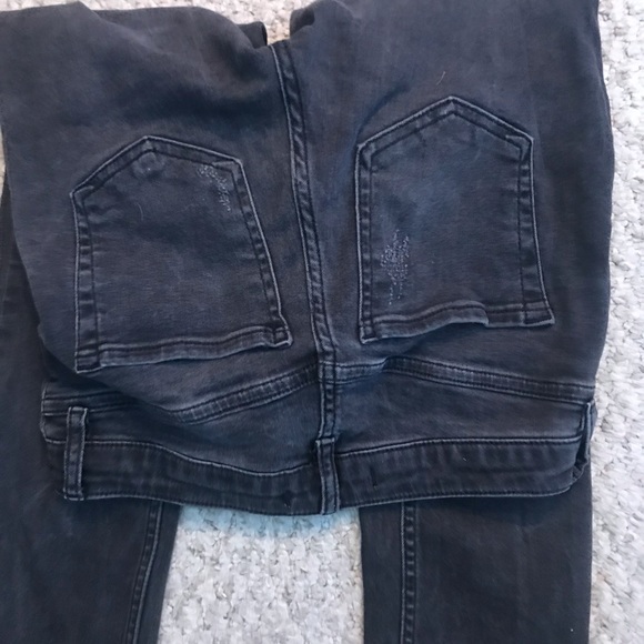 Free people skinny black denim jegging pants jeans frayed 25 xs - Picture 4 of 4